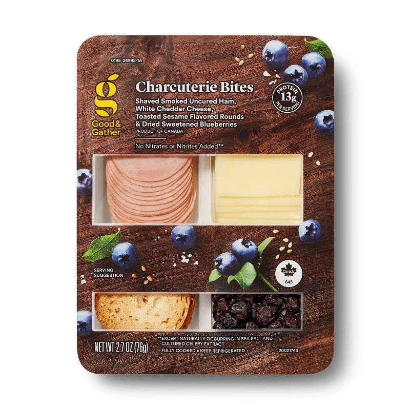 Shaved Ham, Sliced White Cheddar Cheese, Toasted Sesame Rounds and Dried Blueberries - 2.7oz - Good &#38; Gather&#8482;, 1 of 5