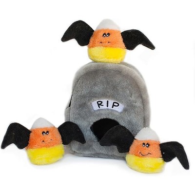 ZippyPaws - Holiday Burrow, Interactive Squeaky Hide and Seek Plush Dog Toy - Spooky Gravestone