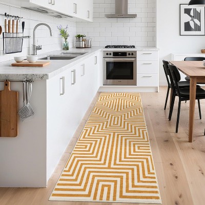 Washable Modern Striped Printed Rug Non Slip Low Pile Rug Soft Geometric Floor Cover Foldable Indoor Carpet for Living Room Bedroom Playroom Nursery