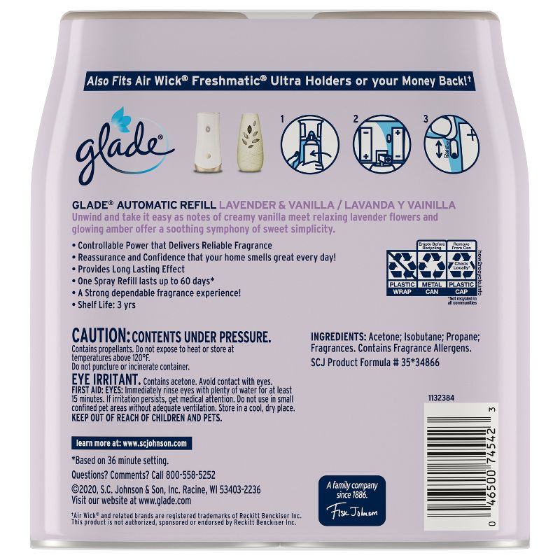 Glade Automatic Spray Air Freshener - Lavender &#38; Vanilla - 12.4oz/2pk, 4 of 20