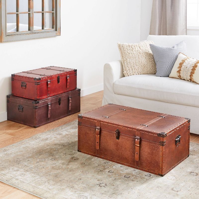 Rectangular Rustic Faux Leather Trunk Coffee Table Brown - Olivia &#38; May, 3 of 12