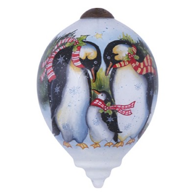 NeQwa 3.25" Ne'Qwa "Penguin Holiday" Hand-Painted Glass Christmas Ornament #7141159