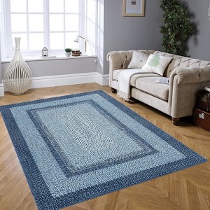 Modern Washable Area Rug, Non Slip Indoor Print Mat For Living Room Bedroom Dining Room Kitchen Enterway, Low Pile Stain Resistant Foldable Carpet - 1 of 4