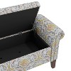 Gulches Conrad Storage Ottoman Floral Bonsai Polyester Fabric, Pewter Nail Trim, Dark Brown Solid Wood Legs, 300LB Capacity - 3 of 4