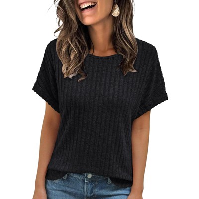 Women's 2025 Summer Tunic Top Short Sleeve Crew Neck Business Casual Blouse Regular Fit Shirts