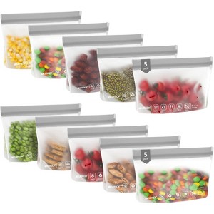 10 Pack Reusable Bags, Dishwasher Safe Leakproof Freezer Bags, BPA Free Food Storage for Lunch & Travel - 1 of 4