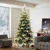 LuxenHome 7Ft Pre-Lit Flocked Fraser Fir Slim Artificial Christmas Tree Green - 2 of 4
