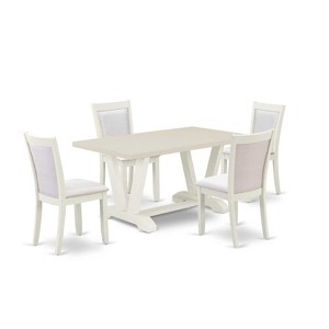 HomeStock 5-Piece Rectangle Wire Brushed Linen White Finish Solid Wood Top Dining Table with 4 Parson Chair - 1 of 4
