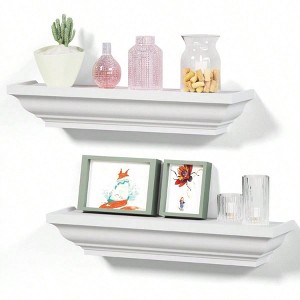 Floating Shelves White Rustic Wall Shelves 2 Pack 17 Inch Bedroom Living Room Bathroom Storage Organize Space - 1 of 4