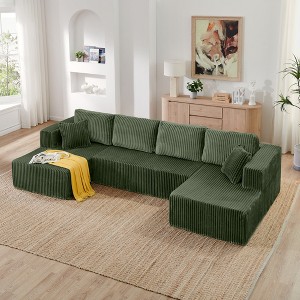 132.48" Modern Minimalist Corduroy U-Shape Modular Sectional Sofa, No Assembly Needed - 1 of 4
