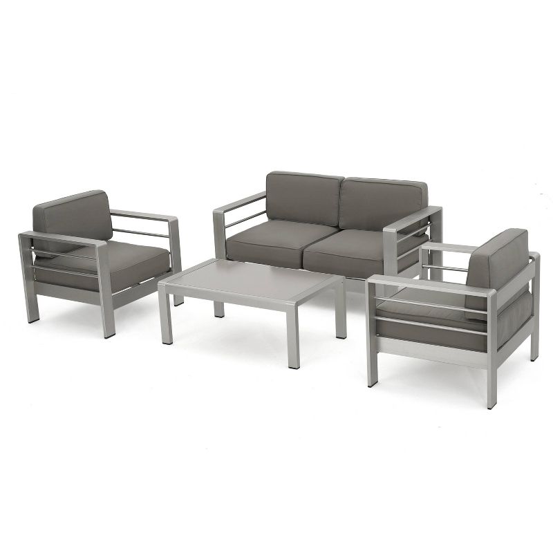 Cape Coral 4pc Cast Aluminum Patio Loveseat Set with Cushions - Silver - Christopher Knight Home, 3 of 11