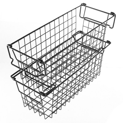 Set of 2 Black Metal Wire Storage Bins with Handles