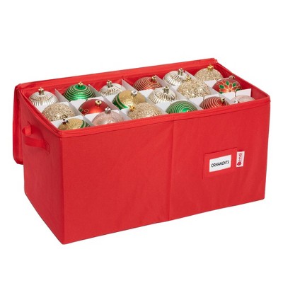 Hold N' Storage - Christmas Ornaments Storage Box. Heavy Duty to Protect and Store up to 54 -4" Ornaments Decor - Red