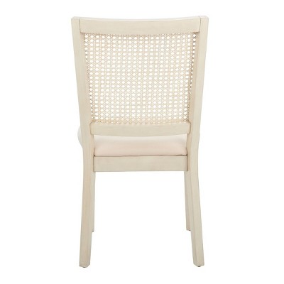White Washed Wood Rattan Back Dining Chair Set