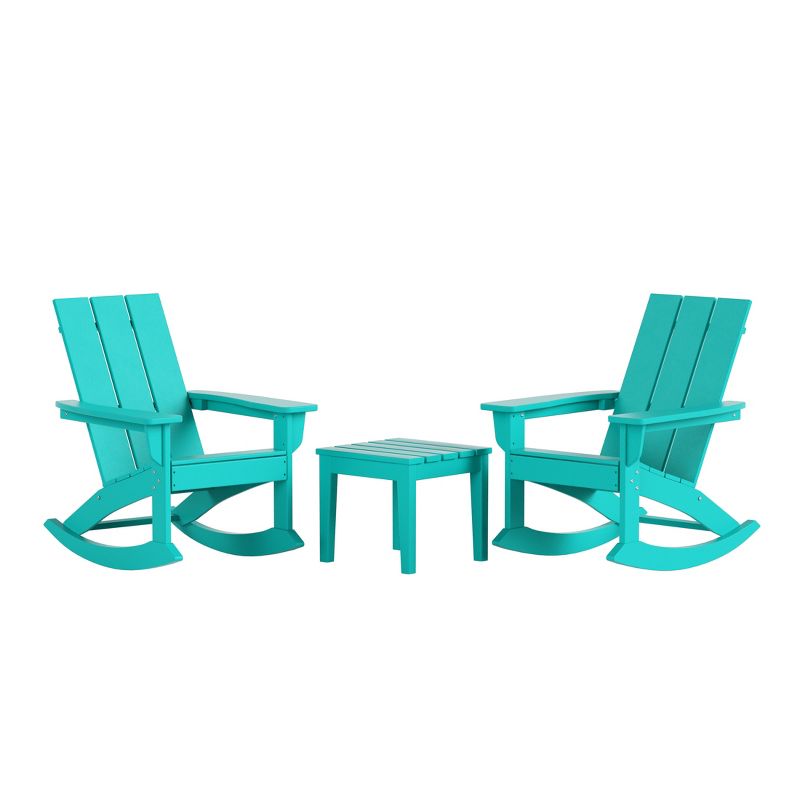 WestinTrends 3 Piece Set Outdoor Modern Rocking Chairs with Square Side Table, 1 of 3
