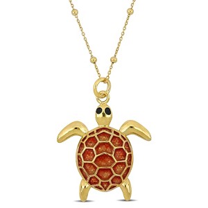 EVERLY JEWELRY | Yellow Plated Silver Enamel Bead Station Tortoise Charm Necklace – Multiple color Enamel - 1 of 4