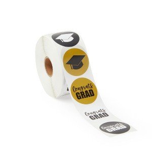 Bright Creations 1000 Count Graduation Stickers Roll, Congrats Grad Cap Decal Roll Supplies, 8 Designs, Black & Gold, 1.5 inch - 1 of 4