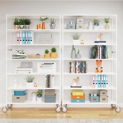 7 Tier Standing Shelf Units, 2800 LBS NSF Height Adjustable Metal Garage Storage Shelves with Wheels, Heavy Duty Storage Rack Metal Shelves