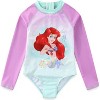 Disney The Little Mermaid Girls UPF 50+ One Piece Long Sleeve Rash Guard Bathing Suit for Toddler and Big Kids - 4 - 2 of 4
