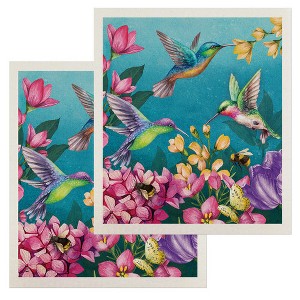 Briarwood Lane Springtime Hummingbirds Swedish Dishcloth (2-pack) - 1 of 4