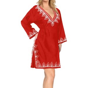 LA LEELA Women's Summer Loose Holiday Mini Beachwear Dress Flowy Short Fashion Bathing Suit Cover Ups - 1 of 4