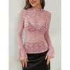 Women's Long Sleeve Lace Mesh Tops High Neck Sheer Blouse Sexy Floral Going Out Top - 4 of 4