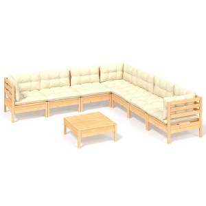 vidaXL 8-Piece Robust Pinewood Patio Lounge Set with Comfortable Cream Cushions, Versatile Outdoor Seating, Ideal for Patio and Garden - 1 of 4