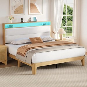 Bed Frame Upholstered Platform Bed with Boucle Headboard, Easy Assembly, No Box Spring Needed, Wooden Slats - 1 of 4