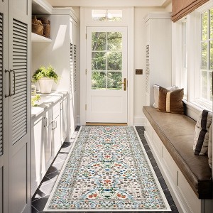 Vintage Floral Area Rug Washable Rugs Stain Resistant Easy Cleaning Indoor Carpet With Non-Slip Backing Low Pile Rug - 1 of 4