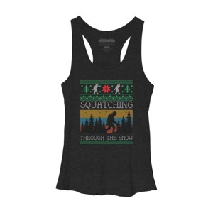 Women's Design By Humans Christmas Retro Sasquatch Vintage Bigfoot Ugly Christmas Sweater By pahari Racerback Tank Top - 1 of 3