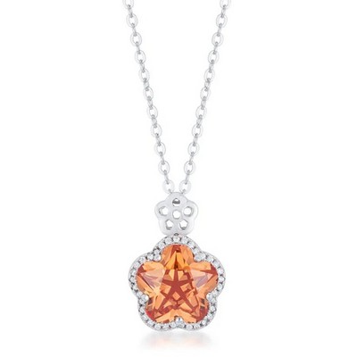 ShineHigh Floral Cut Champagne Cubic Zirconia Pendant Necklace – Rhodium-Plated Silvertone Chain with Sparkling Accents