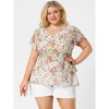 Agnes Orinda Women's Plus Size V Neck Short Sleeve Floral Print Tiered Peplum Blouses - 3 of 4