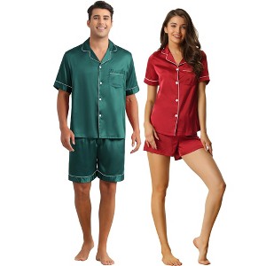 INSPIRE CHIC Couples Pajamas Sets Short Sleeve Loungewear 2 Pack Satin Sleepwear - 1 of 4