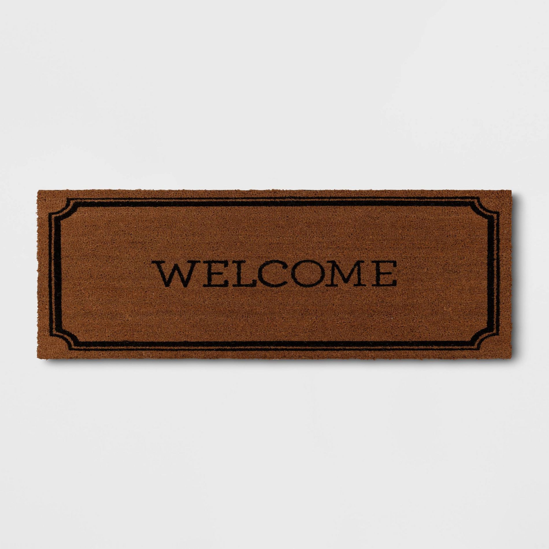 1'10"x3'11" Welcome Estate Doormat - Threshold™: Outdoor Coir Door Mat, Medium Pile, Black, Rectangle, Shake Clean