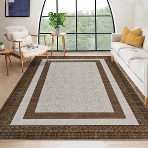 Abstract Washable, Area Rug for Living Room, Soft Low-Pile Bedroom Rug, Minimalist Border Stain Resistant Carpet for Dining Room Kids Playroom - 1 of 4