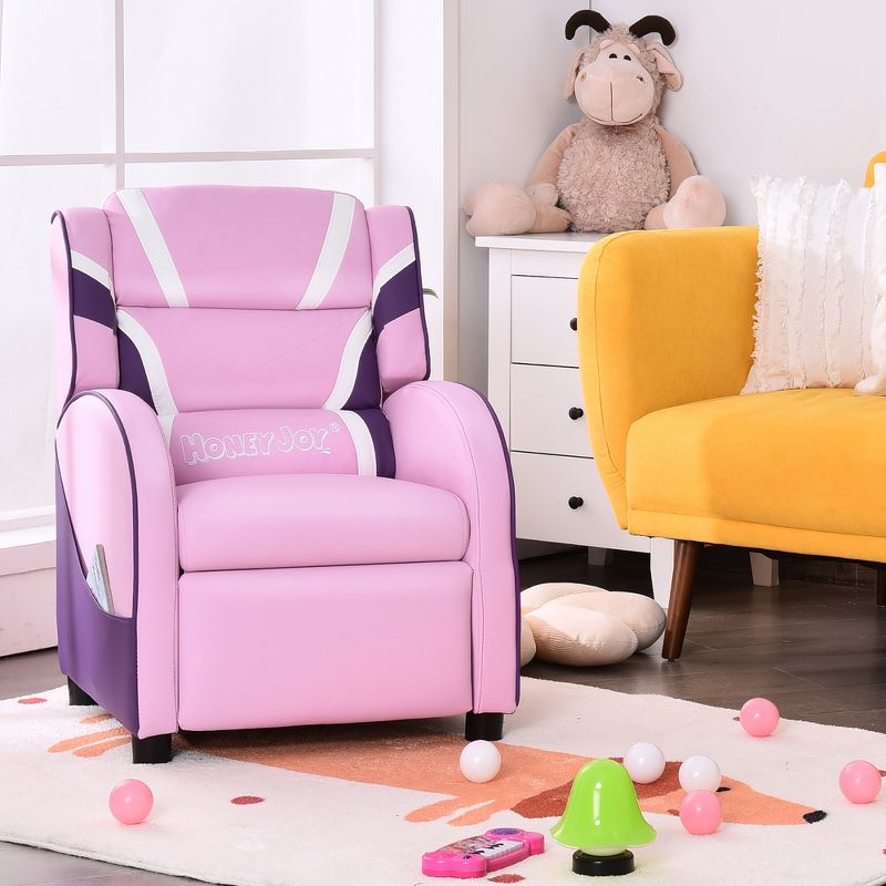 Kids Recliner Chair Gaming Sofa PU Leather Armchair w/Side Pockets Pink\Blue, 2 of 11