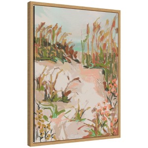 Kate and Laurel Framed Canvas Wall Art Print Sunrise Seascape by Annie Quigley, 18 x 24 Sylvie Natural Frame, Coastal, Abstract Art for Wall Decor - 1 of 4