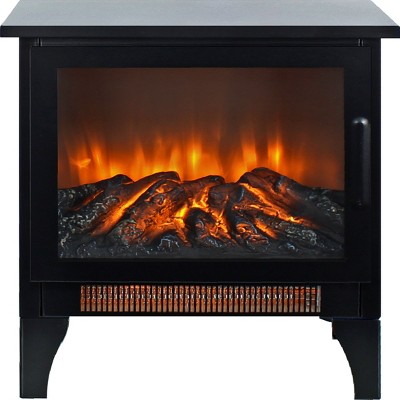 Syemin Indoor Fireplaces 17 inch Electric Fireplace Stove Free-Standing Infrared Fireplace Stove with 3D Flame Effect, Black, 14.2"*8"*18"