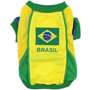 Parisian Pet 'Team Brazil' Dog & Cat Shirt – Embroidered Soccer Jersey, Comfortable & Stylish – Yellow Green - 1 of 4