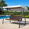 Aoodor 3-Seat Outdoor Rattan Patio Swing with Adjustable Dark Blue Canopy, Built-in Quick-Drying Foam Seat, Rattan Wicker, Rust-Resistant Iron Frame - 2 of 4