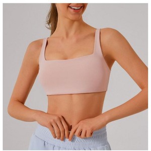 Coolmee Women Double Lined Square Neck Sports Bras Running Fitness Top Wide Strap Yoga Bra Pilates Training Vest Underwear - 1 of 4