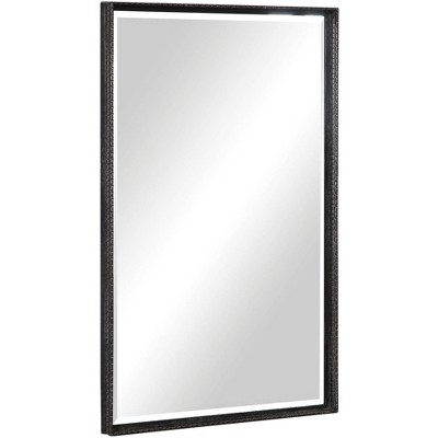 28 Inch Beveled Metal Frame Rectangular Wall Mirror, Black, Gold Accen