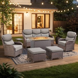 7-Piece Patio Furniture Set with Fire Pit,Wicker Patio Sofa Set Outdoor Swivel Rocking Chairs with Ottomans - 1 of 4
