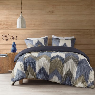 3 Pcs Sophisticated Ikat Chevron Print Comforter Set, All Season Home Textile fits Modern Bedroom Decor