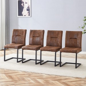 SAINTCY Set of 4 Brown Ergonomic Dining Chairs - Tech Fabric Upholstery with Comfort Sponge & Black Metal Legs - 1 of 4