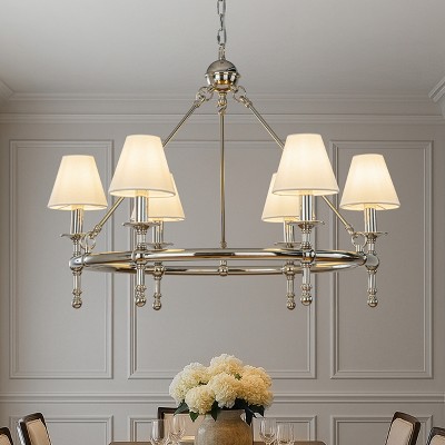 ALOADECOR 6-Light Classic Pendant Fixture Elegant Interior Lighting With White Shades For Dining Room Living Room