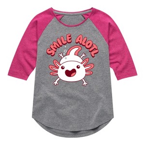 Girls' - Instant Message - Smile Alotl Shirt Tail Raglan Graphic T-shirt - 1 of 4
