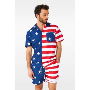 OppoSuits Men's Summer Set - American Flag Printed Top And Shorts - 1 of 4