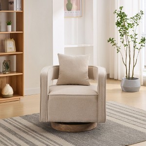 Okak 360° Swivel Accent Chair with Weathered Wood Base,Modern Open Back Armchair for Living Room,Bedroom - 1 of 4