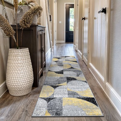 Yellow and Gray Geometric Design Runner Rug 2' x 7'